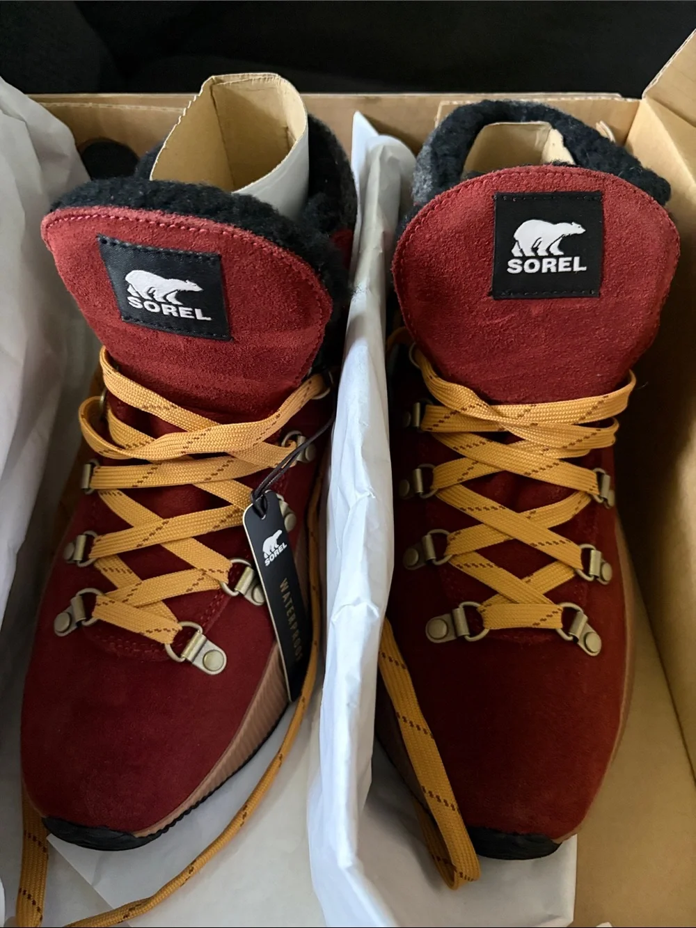 Sorel Women's Burgundy Suede Winter Boots with Yellow Laces